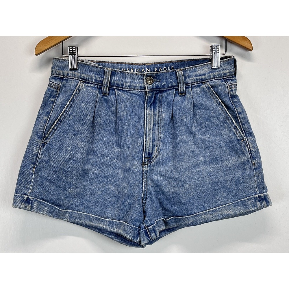 American Eagle Mom Jean Shorts Sz 6 Womens Cuffed Pleated Hi Rise 3" Inseam